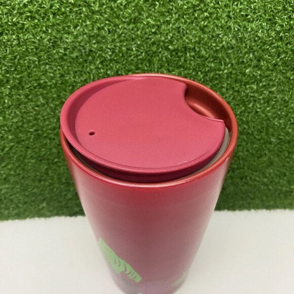 Starbucks Holiday Poinsettia Ceramic Red Tumbler Travel Mug 10 Oz 2021 - Picture 5 of 6